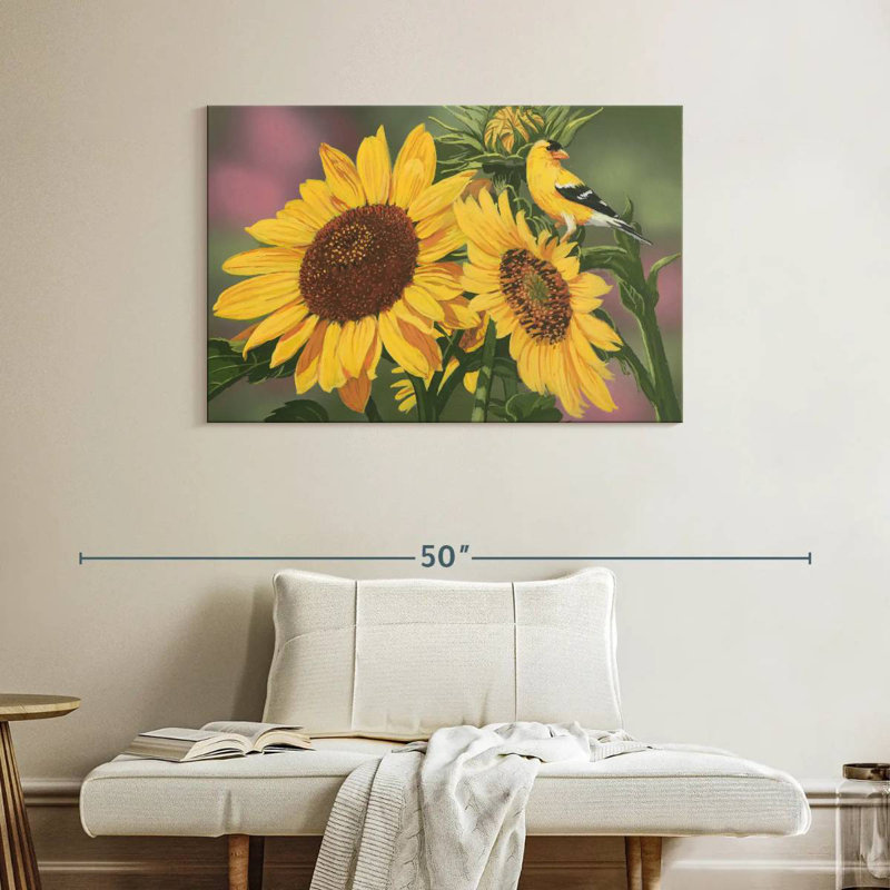 Harnek chardonneret et tournesols, H 26 po x l 39 po