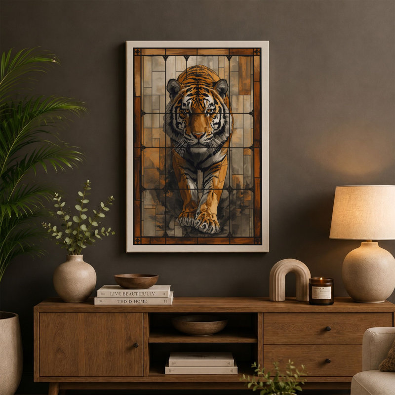 Tiger in Geometry Modern - Wrapped Canvas, 36x24 - 91.4 x 61.0 cm, White Border