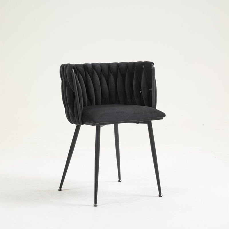 Bargeron 50cm H Velvet Upholstered Metal Side Chair, Black