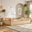 Lit plateforme grand format avec garde-corps pleine longueur, base de lit grand profil bas, aucun sommier tapissier requis, naturel-1364036805