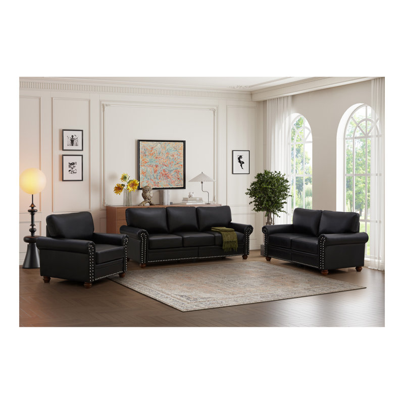 Canapé de salon avec canapé de rangement modulaire en similicuir, Cuir PU noir, H 34 po x l 82 po x P 31 po, Noir