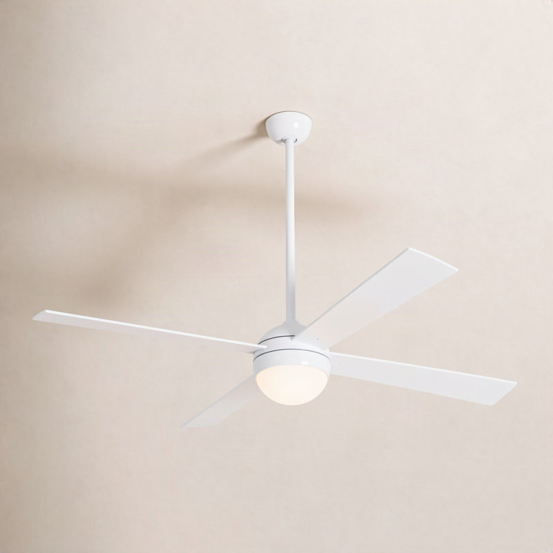 Ball LED Downrod Ceiling Fan, Gloss White, Fan Speed and Light Control (2-wire), White
