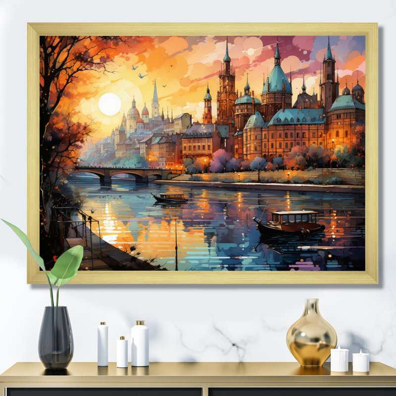 Marvina " French Riverside In Lyon III ", Cadre doré à une seule photo, H 30 po x l 40 po x P 1,5 po