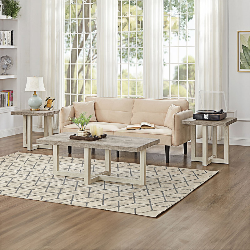 Ensemble de 3 tables basses, Gris / Blanc
