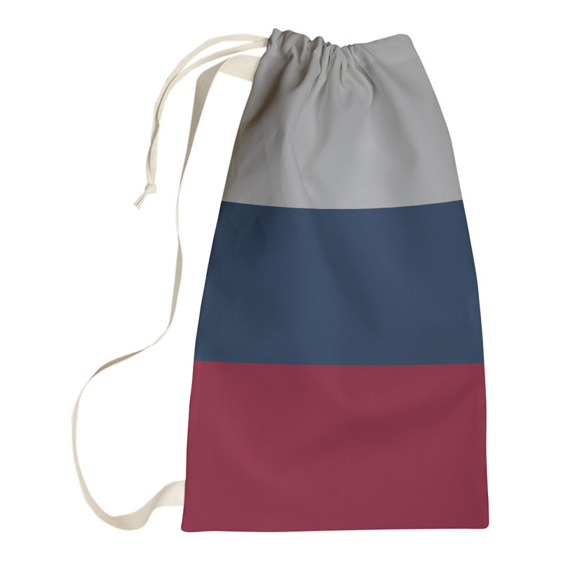 Fabric Laundry Bag with Handles, 29" H x 18" W x 1.5" D, Silver/Polar Night Blue/Red