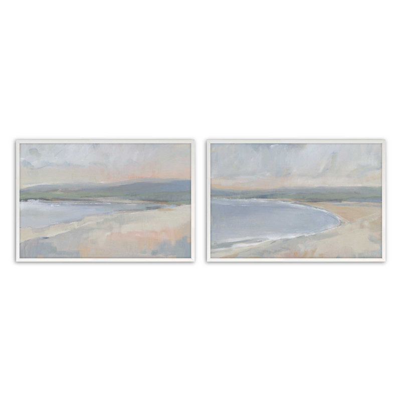 Hazy Beach at Dawn, ensemble de 2 impressions dans un cadre, Cadre opaque blanc, H 12,5 po x l 29,5 po x P 1,25 po