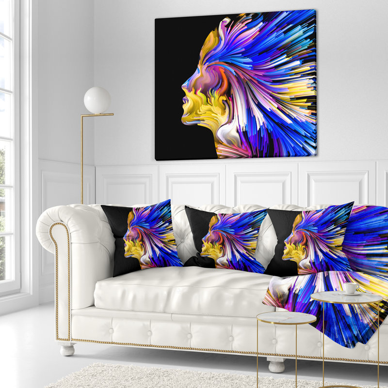 Endless Imagination - Coussin imprimé abstrait, Coussin décoratif, 16 po x 1 po, Bleu / jaune / violet