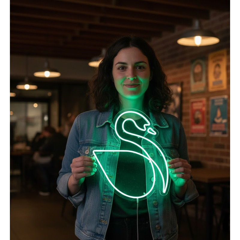  | Enseigne néon Swan Design | Fabriqué avec des tubes néon flexibles durables qui émettent une lueur verte vive et maintiennent la luminosité pour plus de 50 000 heures de fiabilité | 25 x 23 | Vert