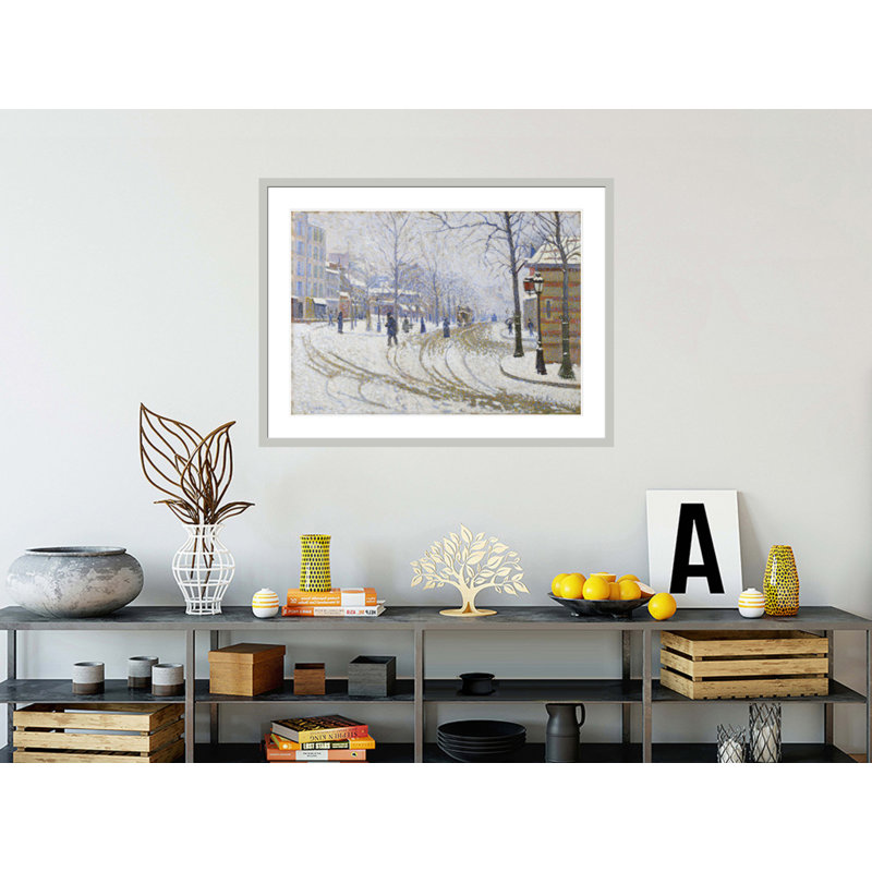 «Snow Boulevard de Clichy Paris» par Paul Signac - Estampe numérique encadrée, H 31,4 po x l 41,5 po