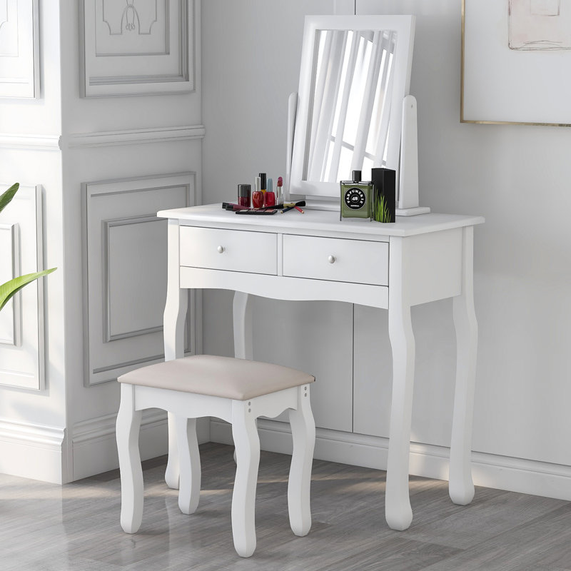 Gingras Dressing Table with Mirror, White