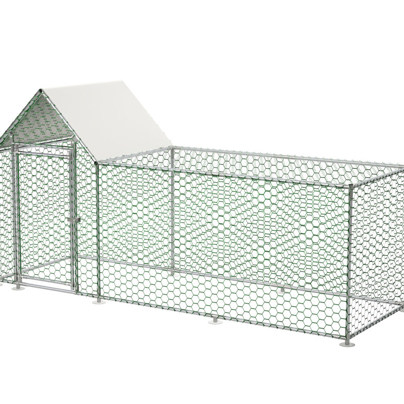 Parcours de poule 10 x 3 pi avec toit de barrière verrouillable en métal galvanisé pour construction et abri