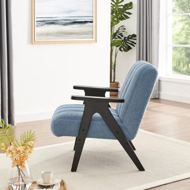 Fauteuil - bleu, rembourrage doux, décor moderne en bois massif avec dossier, Bleu