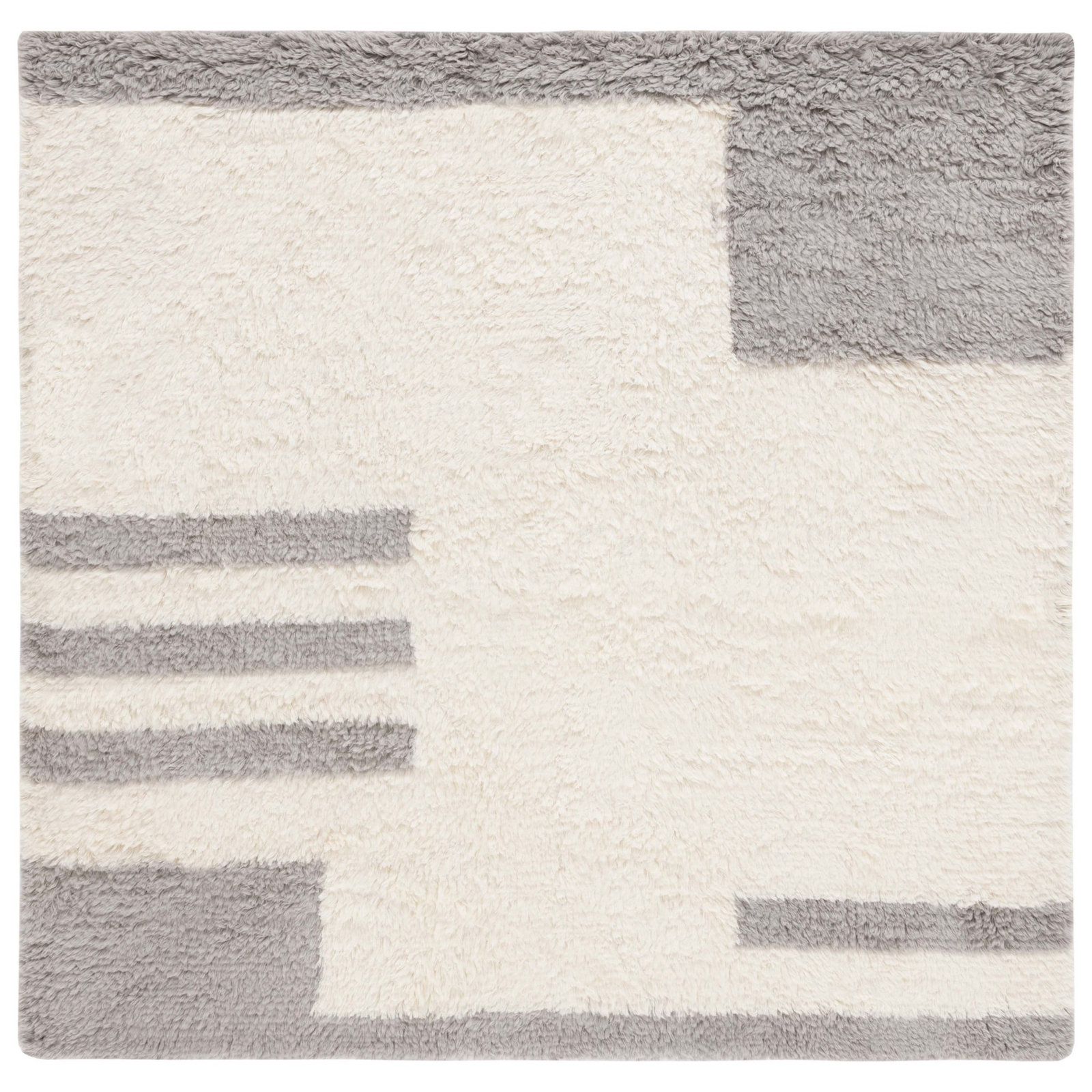 Beamer Gray Ivory Hand-Woven Flatweave Rug, Square 6'