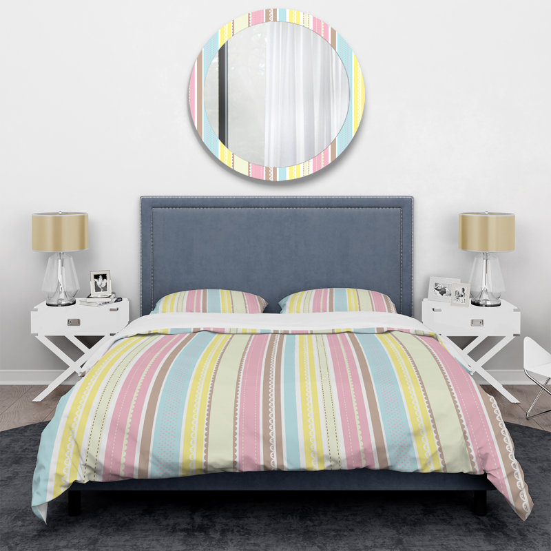 Yellow And Pink Pastel Stripes Striped Duvet Cover, Twin Duvet Cover + 1 Standard Sham