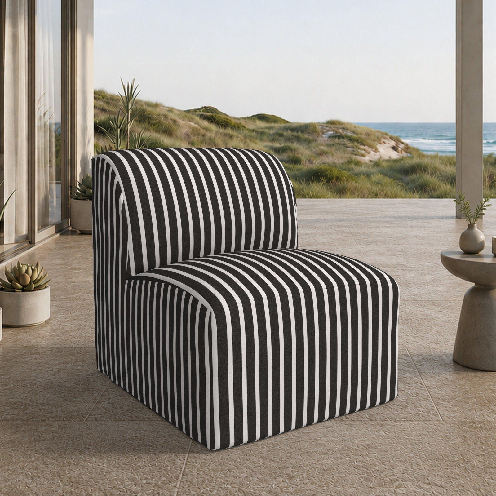 Eliana Sunbrella® Patio Lounge Chair, Shore Classic Black Stripe Sunbrella®