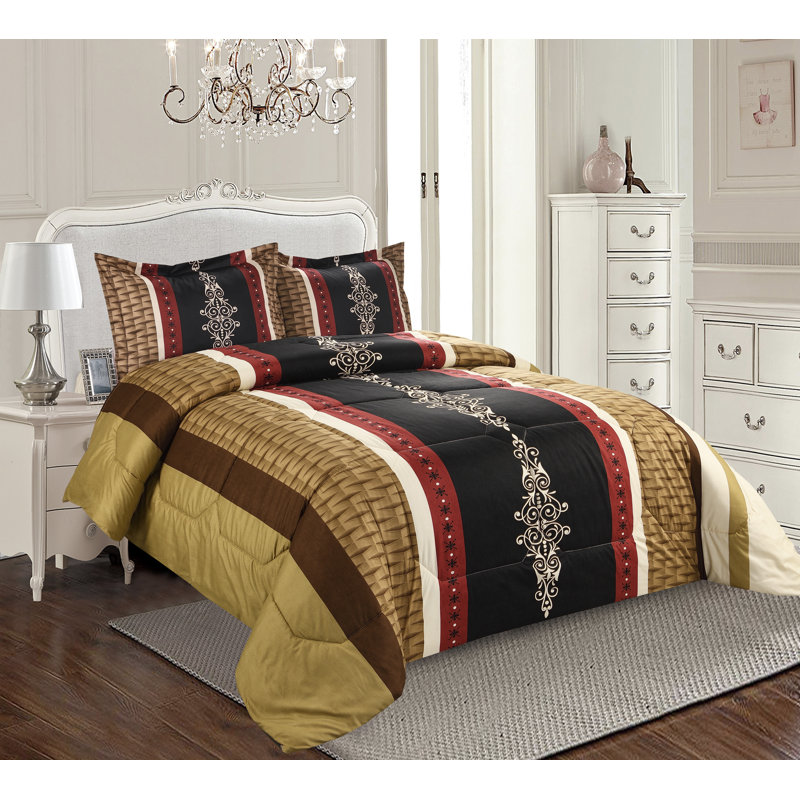 Brown Trendy Printed Bedspread Floral Design Quilted with Pillow Shams, King Bedspread + 2 Standard Shams