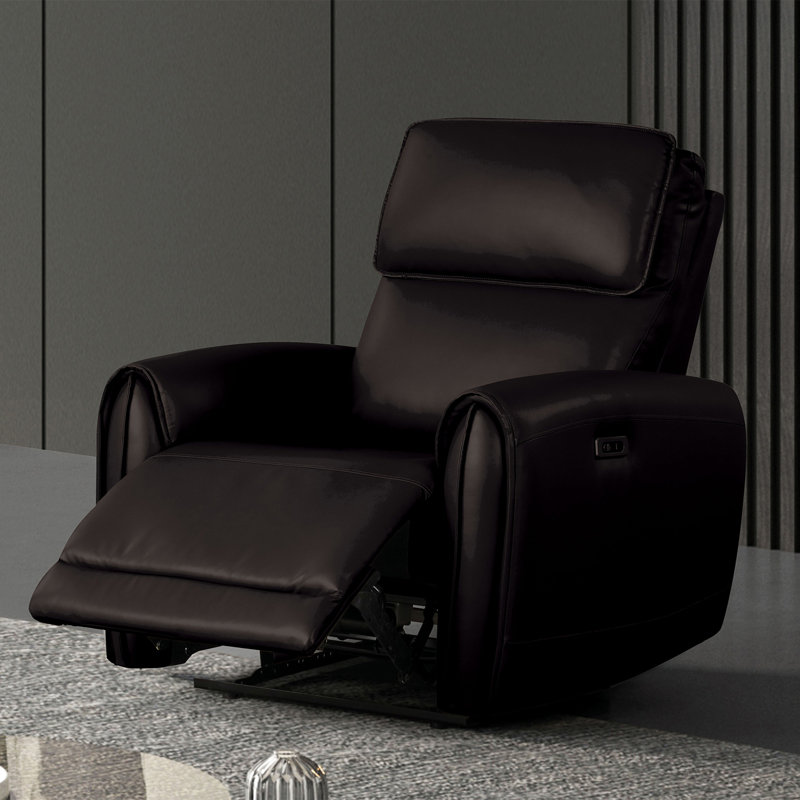 35.4" W Contemporary Power Recliner, Black, Black