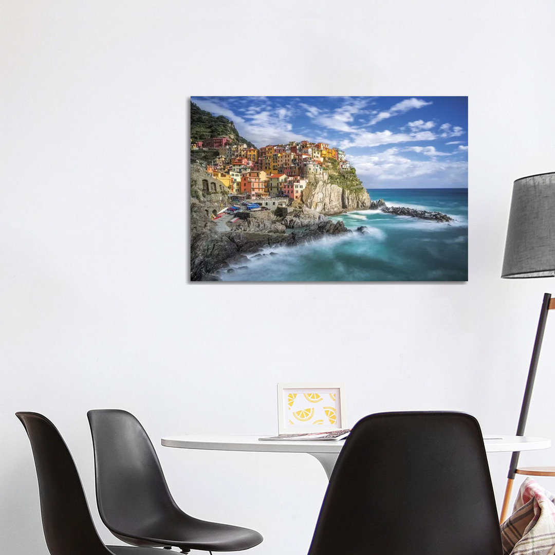 Italy, Manarola. Coastal Town. by Jaynes Gallery - Wrapped Canvas Print