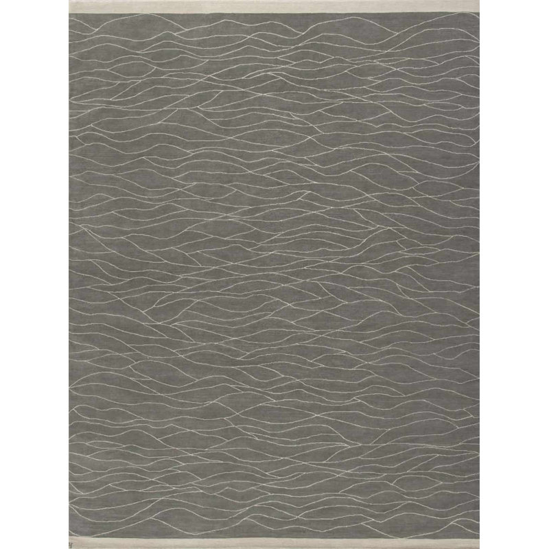 Web Abstract Area Rug in White/Gray, Rectangle 10' x 14'