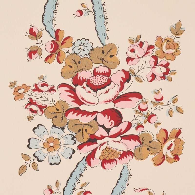 Papier peint à rayures florales Sylvain, Rouge