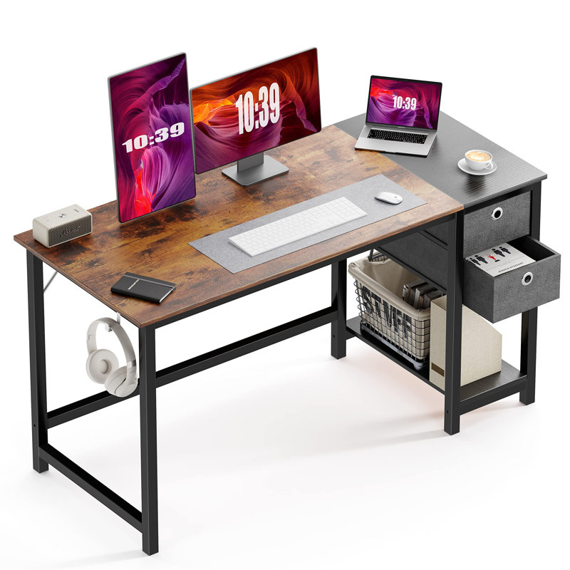 Bureau d'écriture avec 2 tiroirs Norrington, Noir / brun rustique, H 29,3 po x l 55 po x P 23,6 po