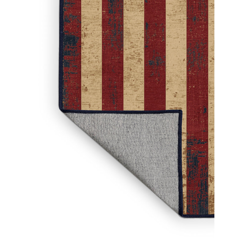 Tapis abstrait moderne et contemporain lavable à la machine de couleur brune et bleu marine du 4 juillet Karlov, 5 x 7