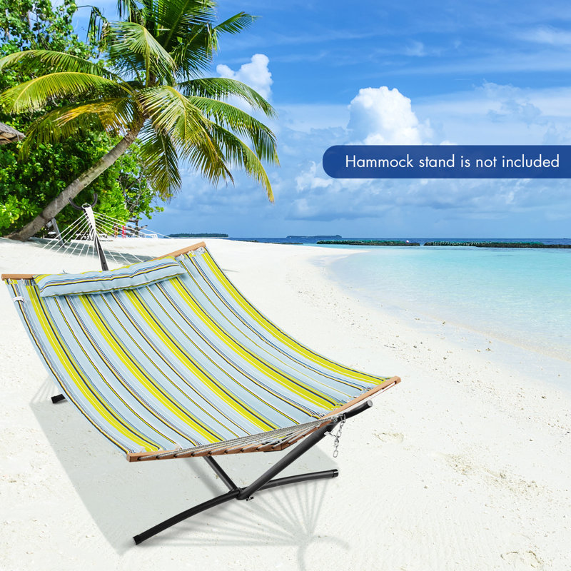 Portable Double Spreader Bar Hammock, Light Blue/Yellow