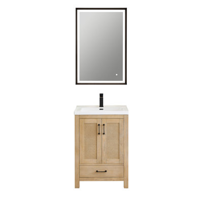 Bondi 24" Single Bathroom Vanity in Light Brown with White Ceramic Drop-in Sink with Mirror
