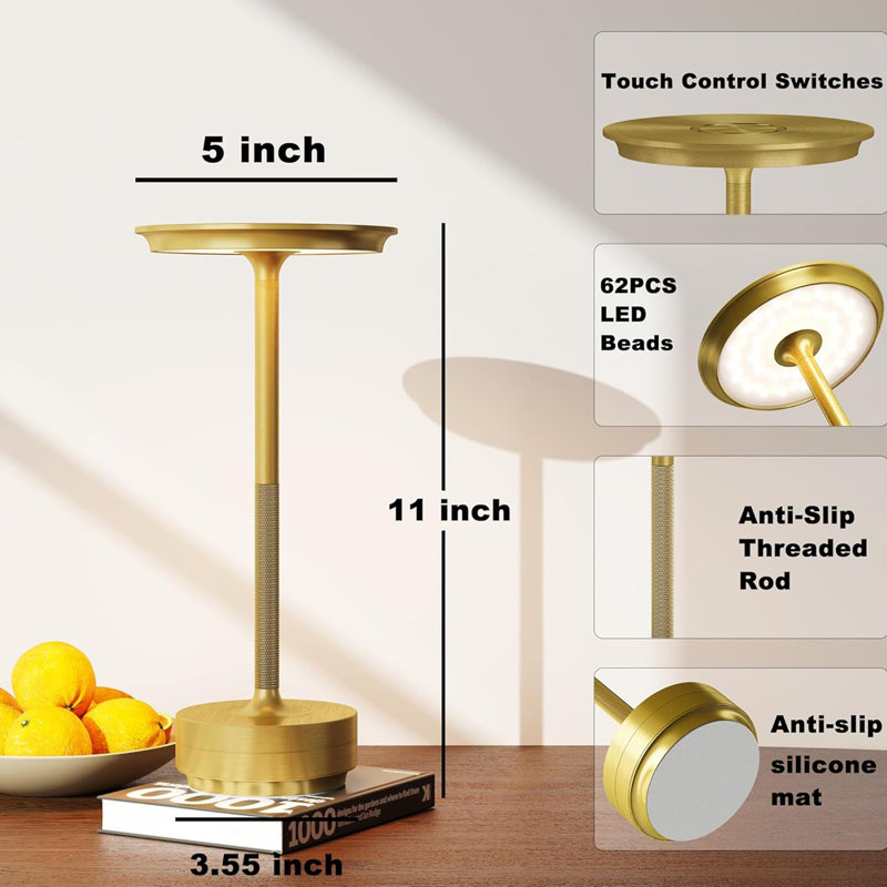 Ensemble de 2 lampes de table sans fil, lampe de table rechargeable à DEL avec 3 réglages de température, gradation continue, pile 5000 Mah, USB-C, mémoire, alliage d'aluminium, pour la maison, le patio, le restaurant, l'extérieur