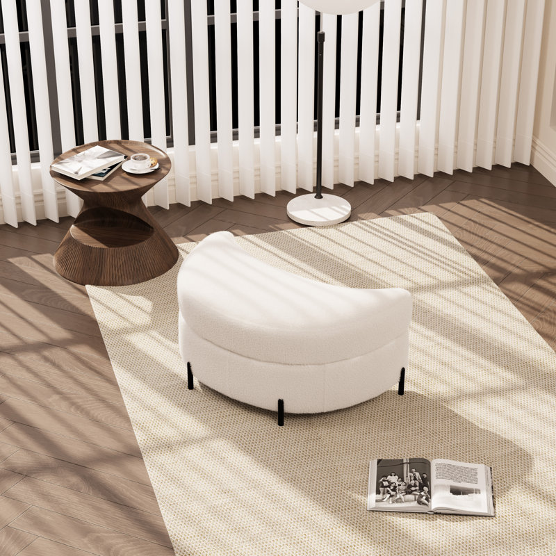 Upholstered Moon Storage Ottoman, Ivory Boucle