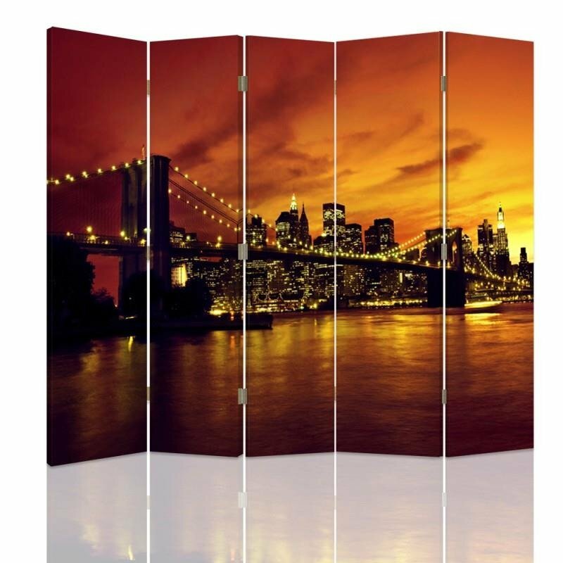 Paravent 360 drehbare Brooklyn Bridge und Manhattan bei Sonnenuntergang Leinwand mit 5 Paneelen