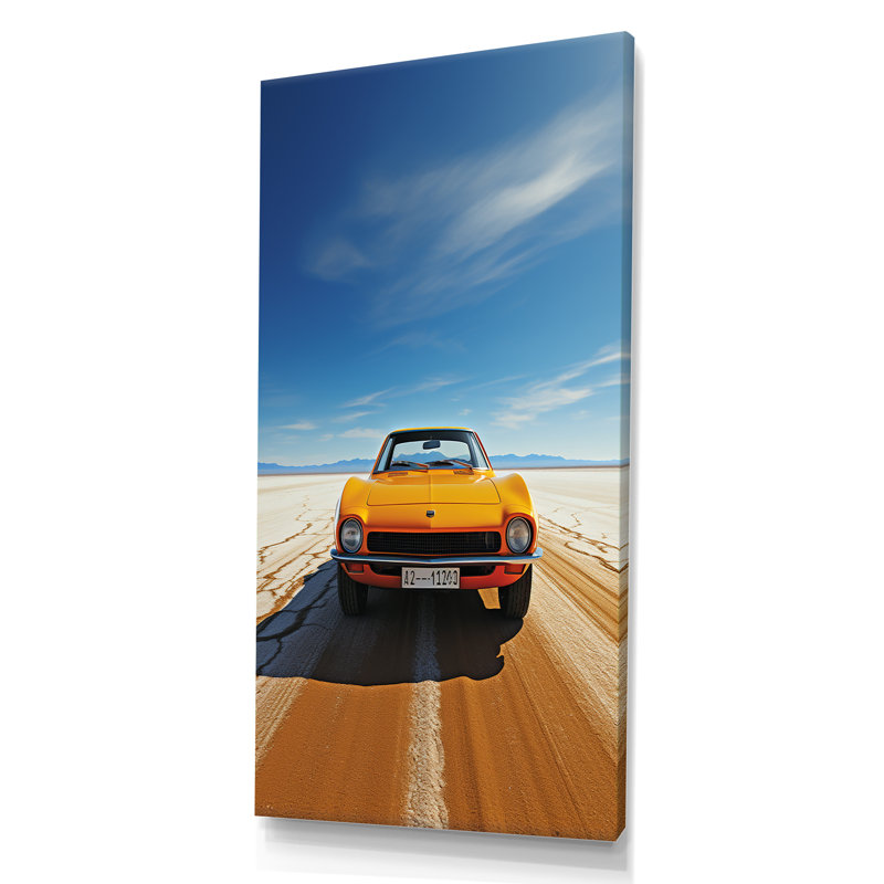 «Yellow American Muscle Car Speedway - Muscle Car», art mural, Toile tendue, H 60 po x l 28 po x P 1,5 po