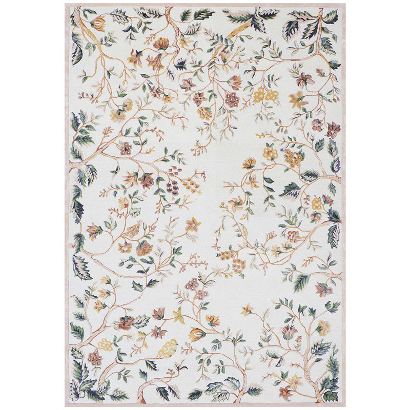 Tapis rectangulaire en laine / viscose tissé à la main en vert / jaune / brun / blanc, Rectangle 2 pi x 3 pi