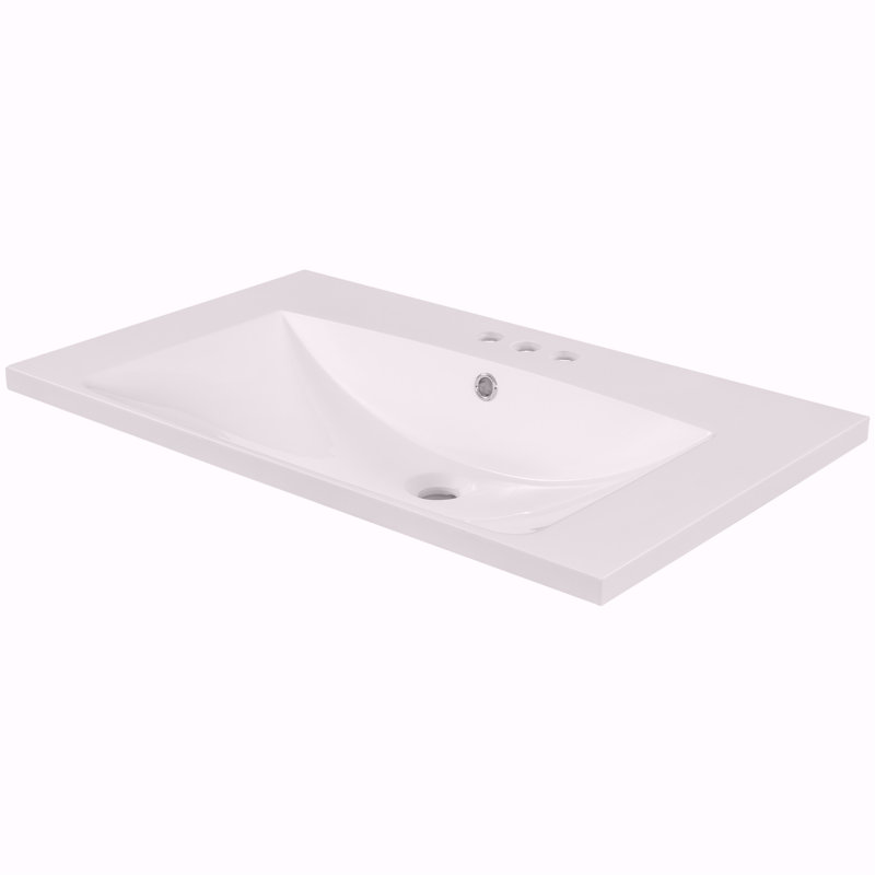 Plateau de meuble-lavabo simple 30 po avec lavabo blanc, 3 trous de robinet, céramique, blanc, 6.61" H x 30" W x 18" D