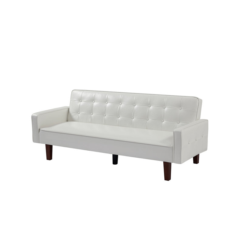 Eloy 74.4" Faux Leather upholstered Sofa Bed Solid and durable eucalyptus wood frame and poplar legs, White