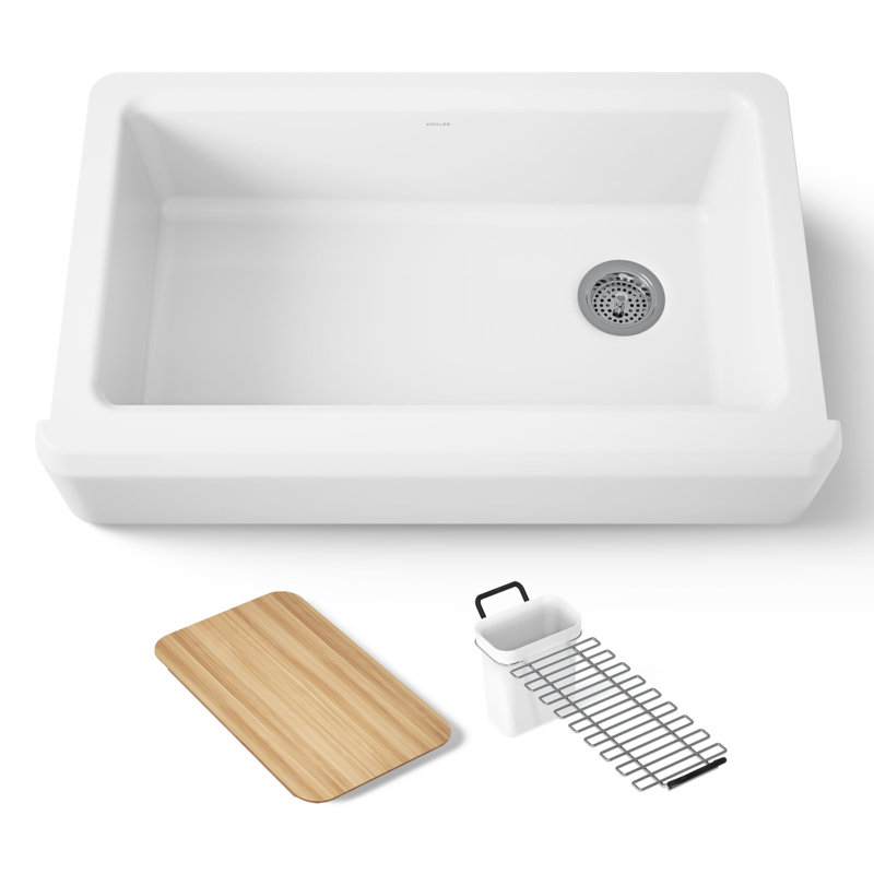 Riverby Undermount Single-Bowl Farmhouse Workstation Kitchen Sink With Tall Apron, White