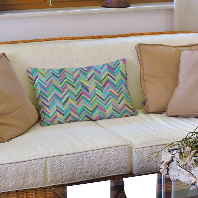 Coussin lombaire à chevron, 14 po x 20 po, Pas de bourre, Bleu