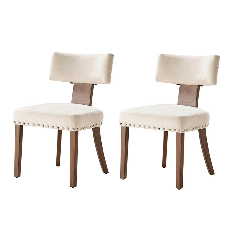 Dooey 20.5"W Mid-Century Modern Dining Chair with Nailhead Trim (Set of 2), Beige