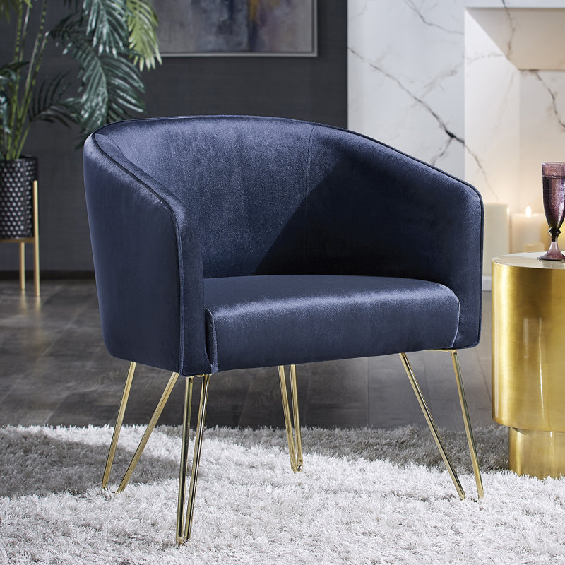Fauteuil demi-tonneau en velours de 26,5 po Grimsley, Velours bleu marine
