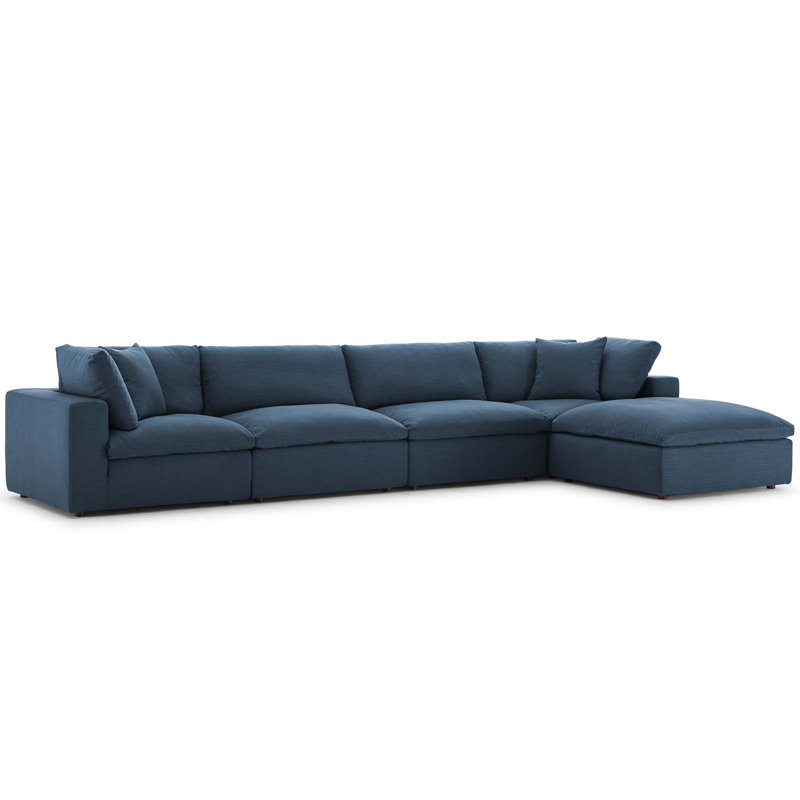 Modway Copper Grove Hrazdan Fabric/Wood Down-filled Over-stuffed 5-piece Sectional Sofa Set, Azure Polyester Blend