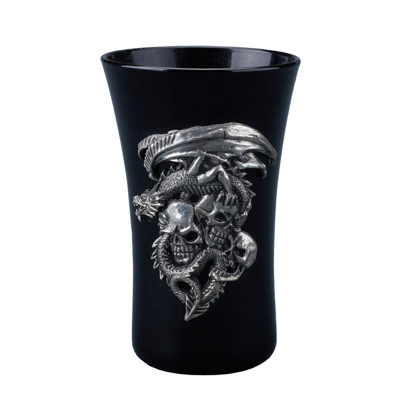 Verre à liqueur mauve foncé et argent 3,35 pouces H Dark Dragon and Three Skulls