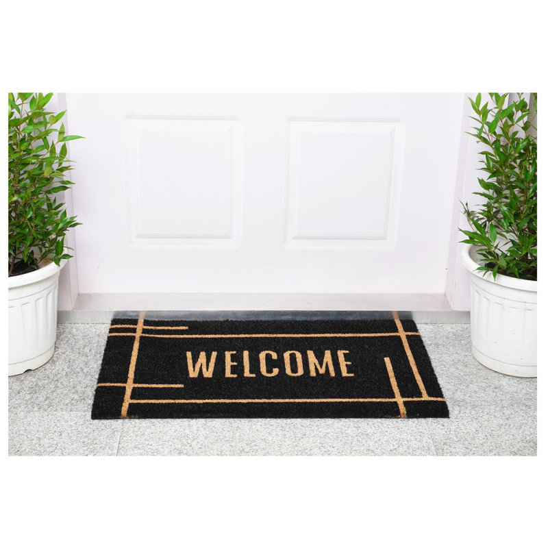 Modern Black Coconut Husk Outdoor Doormat 17" x 29"