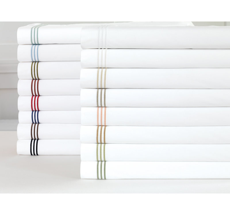 Tessa 100% Cotton Percale Sheet Set, Ivory/Scarlet, Full Sheet Set + 2 Pillowcases