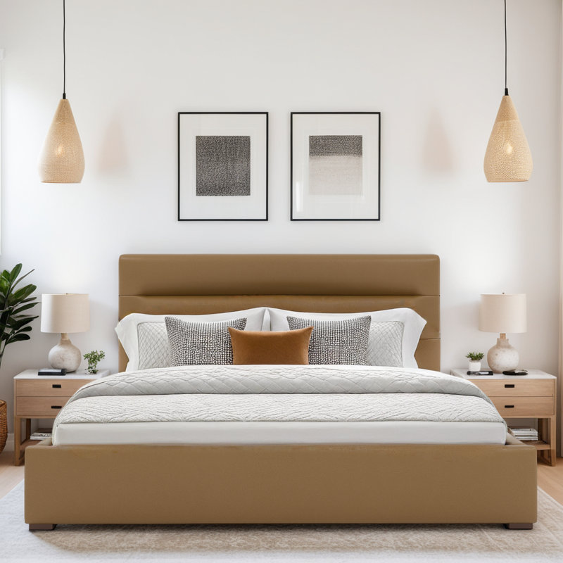 Dezyah Upholstered Standard Bed, Queen, Caramel