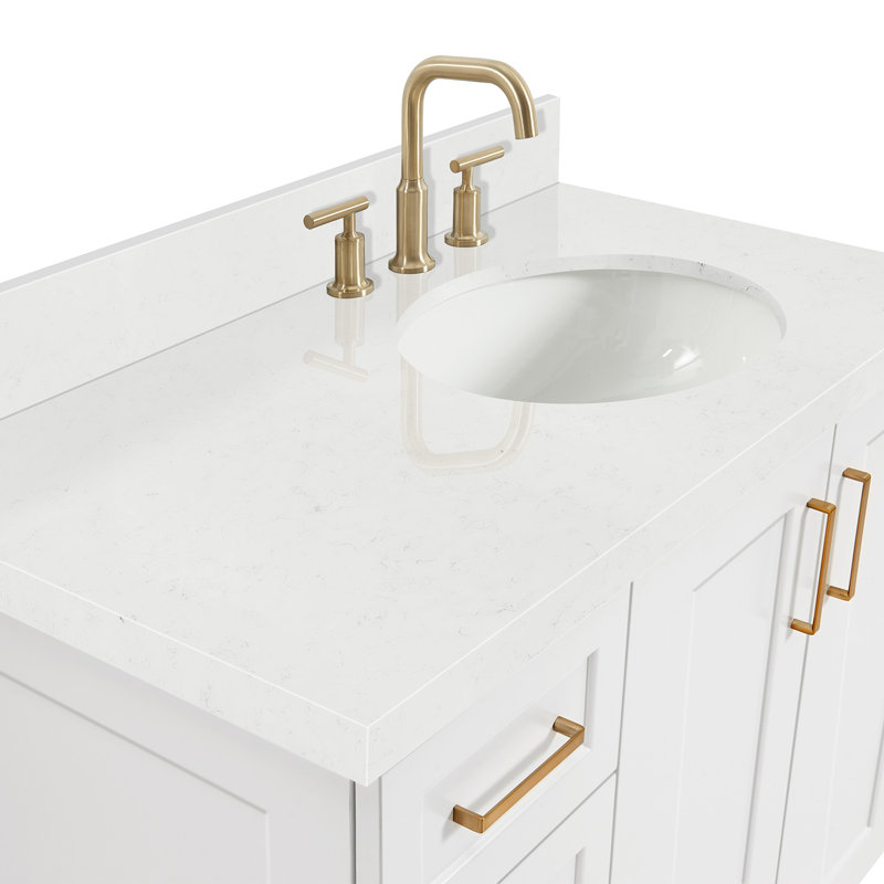 ARIEL Taylor 42.25 Single Sink Bathroom Vanity with Man-Made Stone Top-Oval, Right, Oval, White