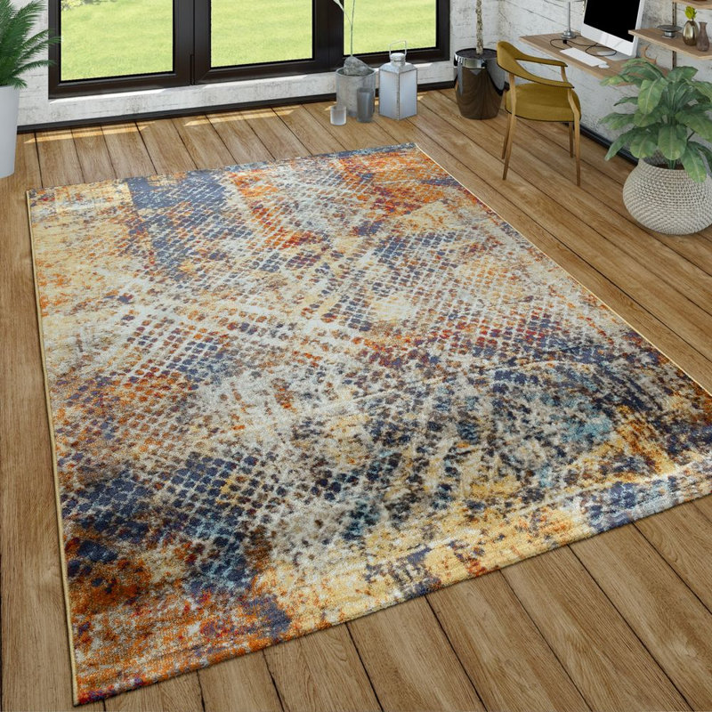 Tapis rouille / bleu / beige Antashia, Rectangle 5 pi 3 po x 7 pi 3 po