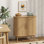 Buffet cannelé avec portes coulissantes, buffet ovale de ferme avec tablettes réglables pour le salon