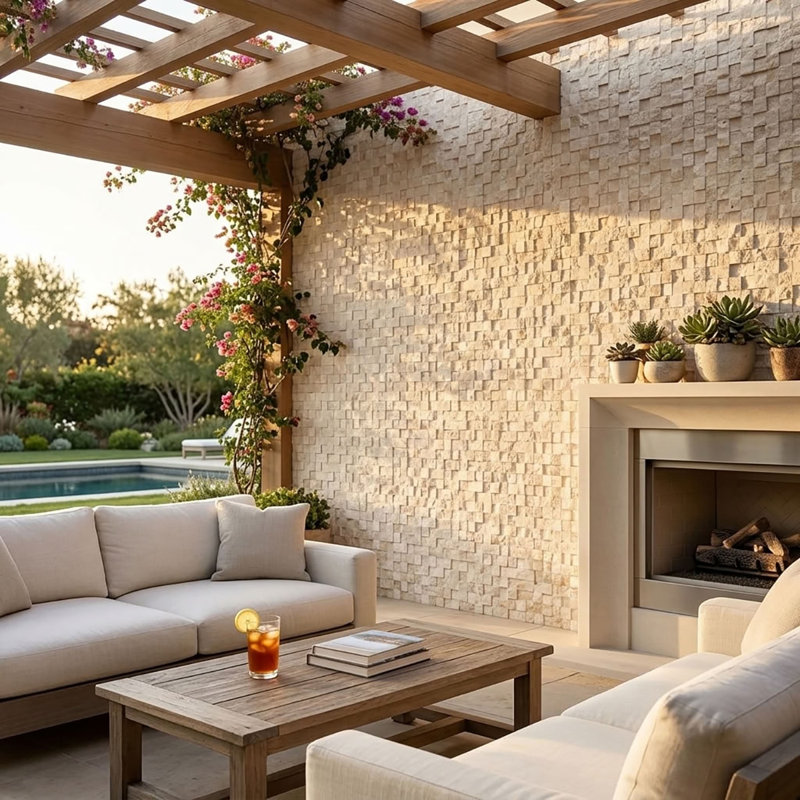 Ivory Splitface 1x1 Square Travertine Mosaic, Beige