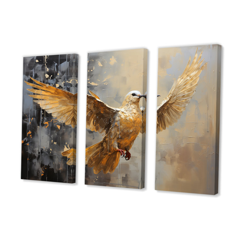 Golden Dove Grace - ensemble d'art mural colombe, H 32 po x l 48 po