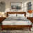 King Premium Solid Wood Platform Bed Frame Caramel Finish with Sculpted Spearhead Headboard – Mid-Century Modern Style, 800lbs Capacity, All Mattress Support, No Box Spring Needed-112609344-112609346